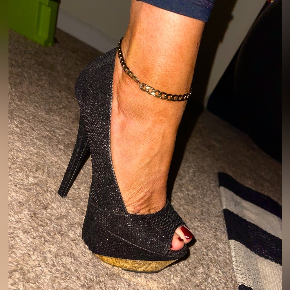 Black with gold toe high heels